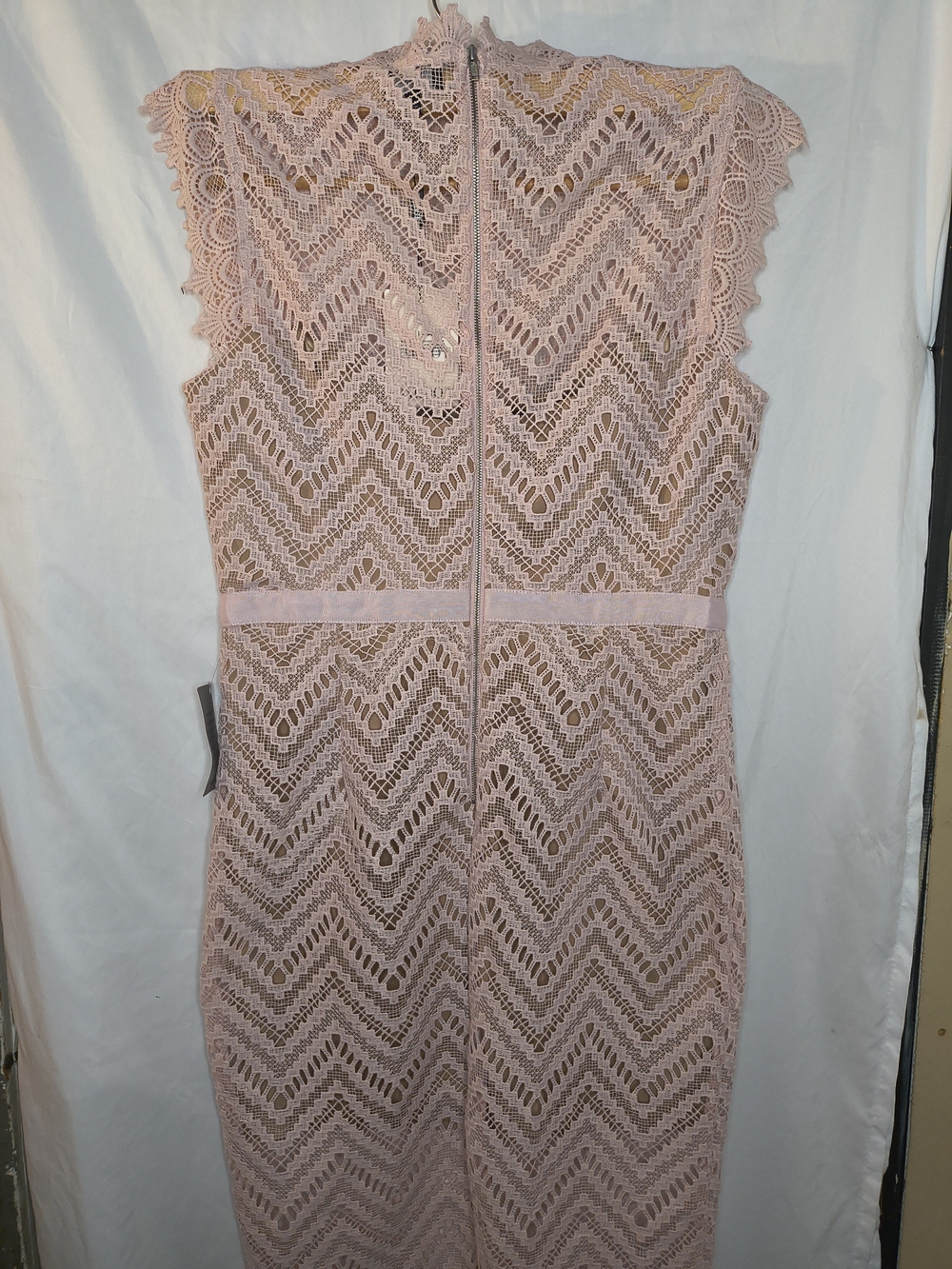 Bardot Pale Pink Chevron Lace Midi Dress - Picture 5 of 6